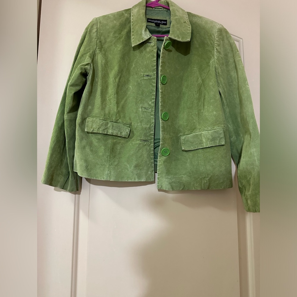 Lime green vintage suede jacket Monterey bay size 10p
